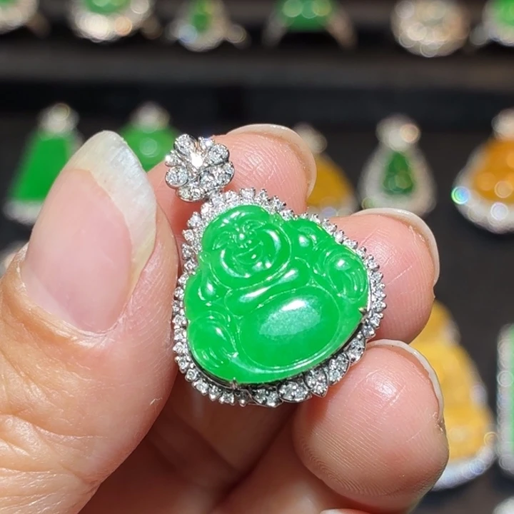 翡翠18K金镶嵌吊坠(不含链)翡翠