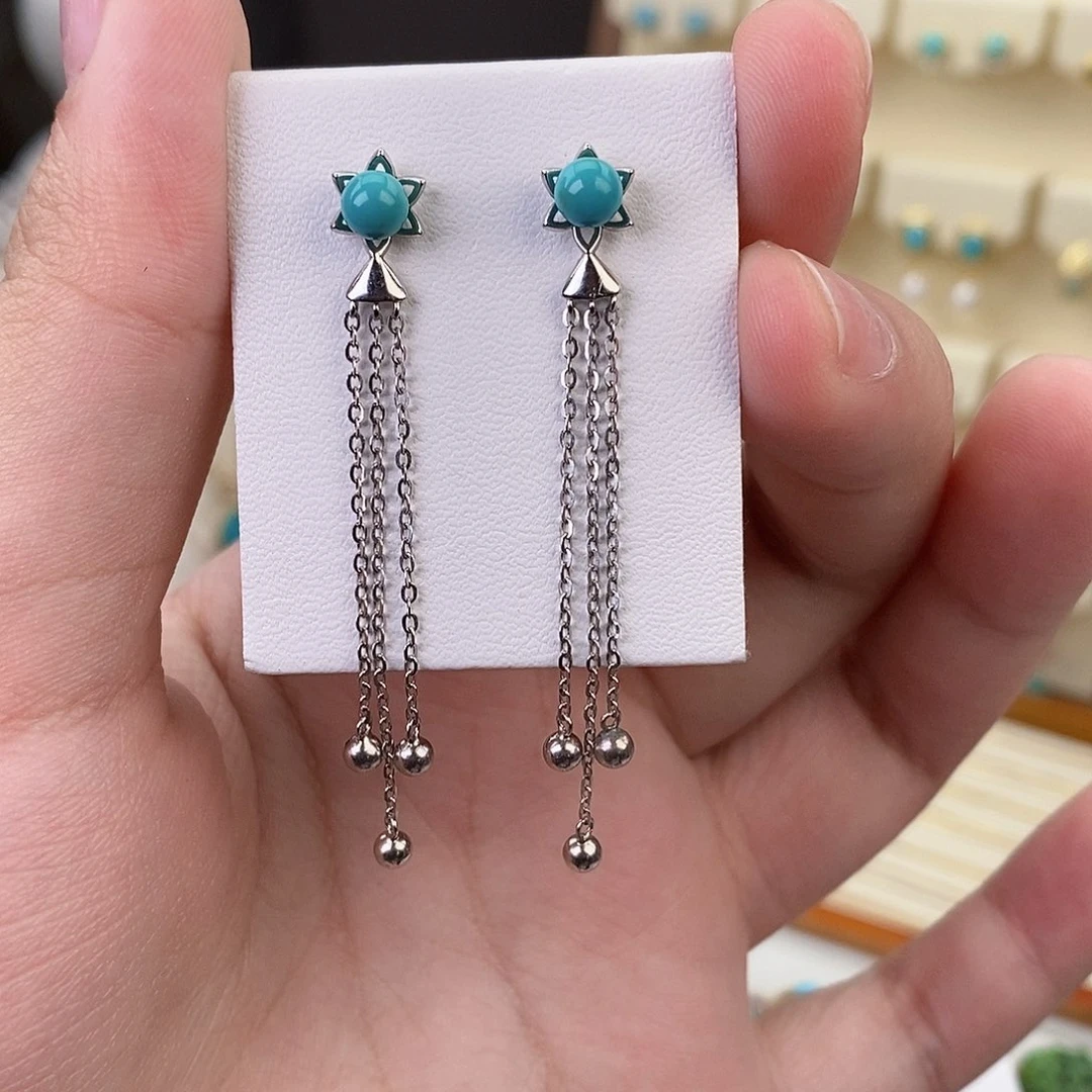 绿松石耳饰银S925镶嵌