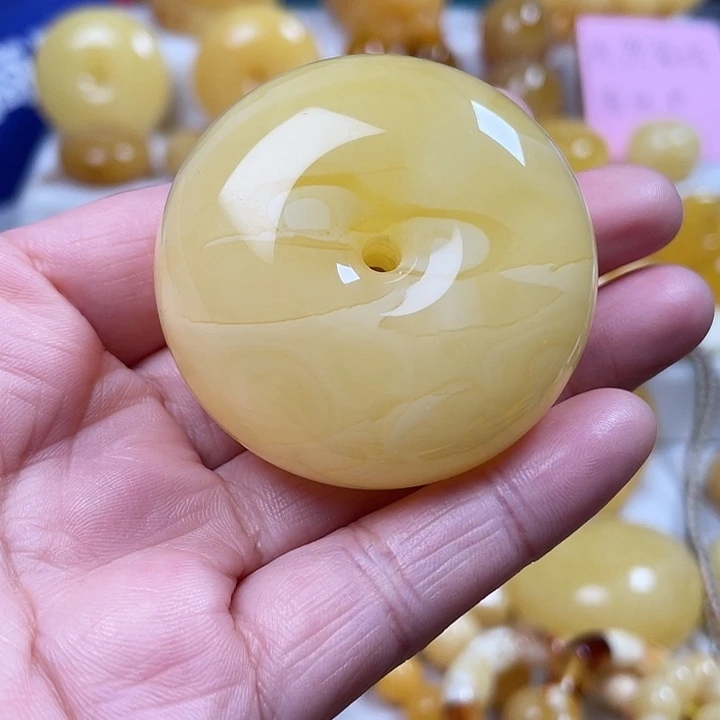 蜜蜡裸石未镶嵌白花平安扣