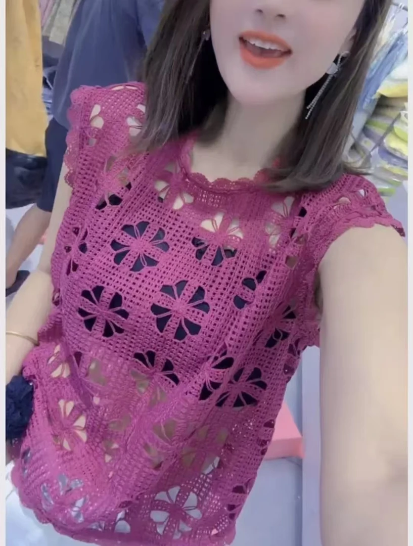 Miss huo 镂空上衣 紫色 A  85228