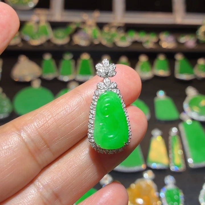 翡翠18K金镶嵌吊坠(不含链)