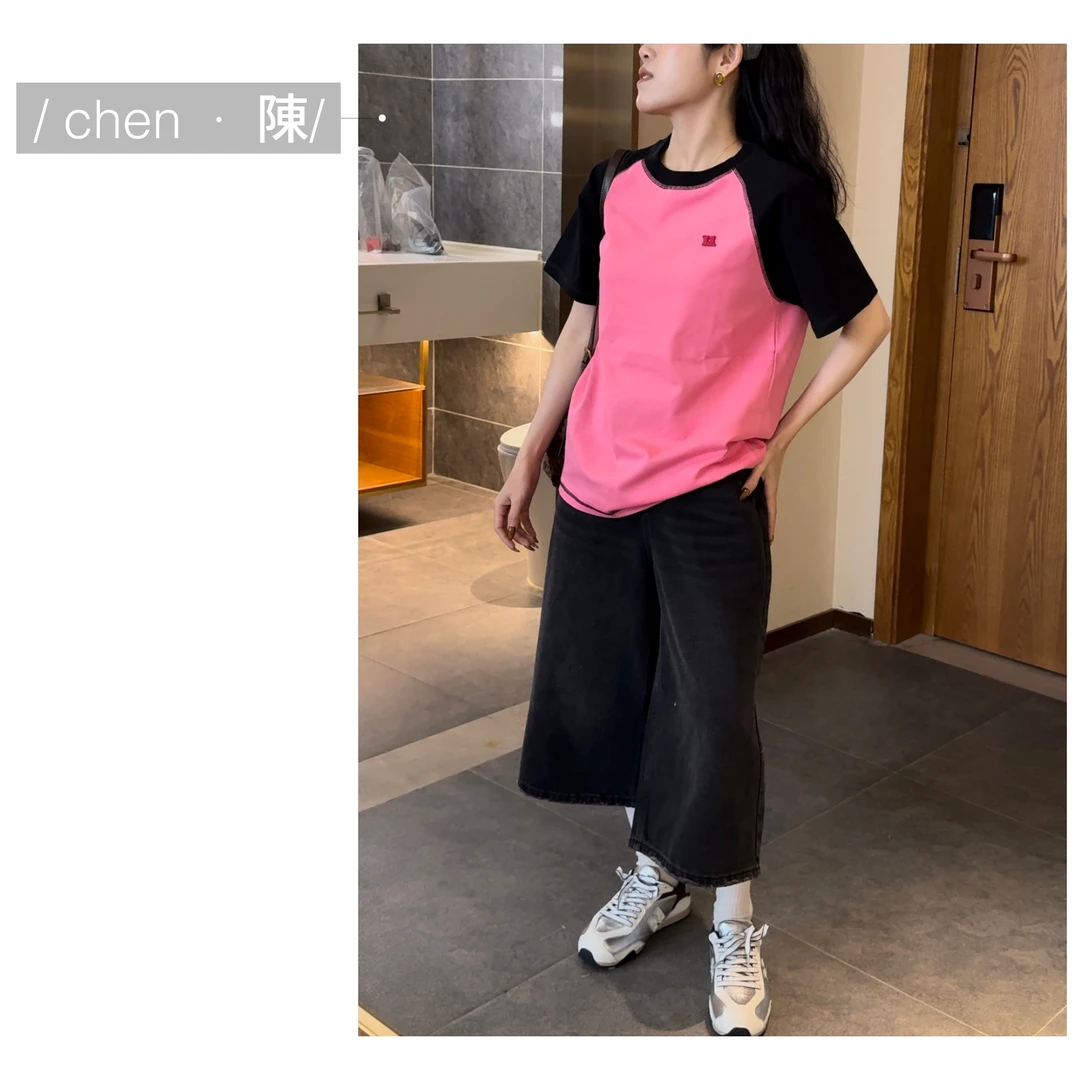 chen·陳早春圆领  撞色刺绣  百搭T恤