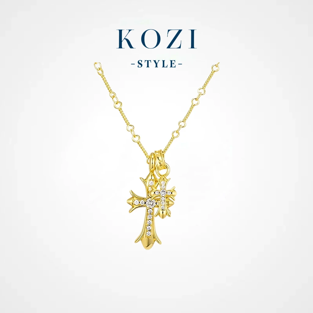 KK高定 镀K金 双十字架满钻项链精工版