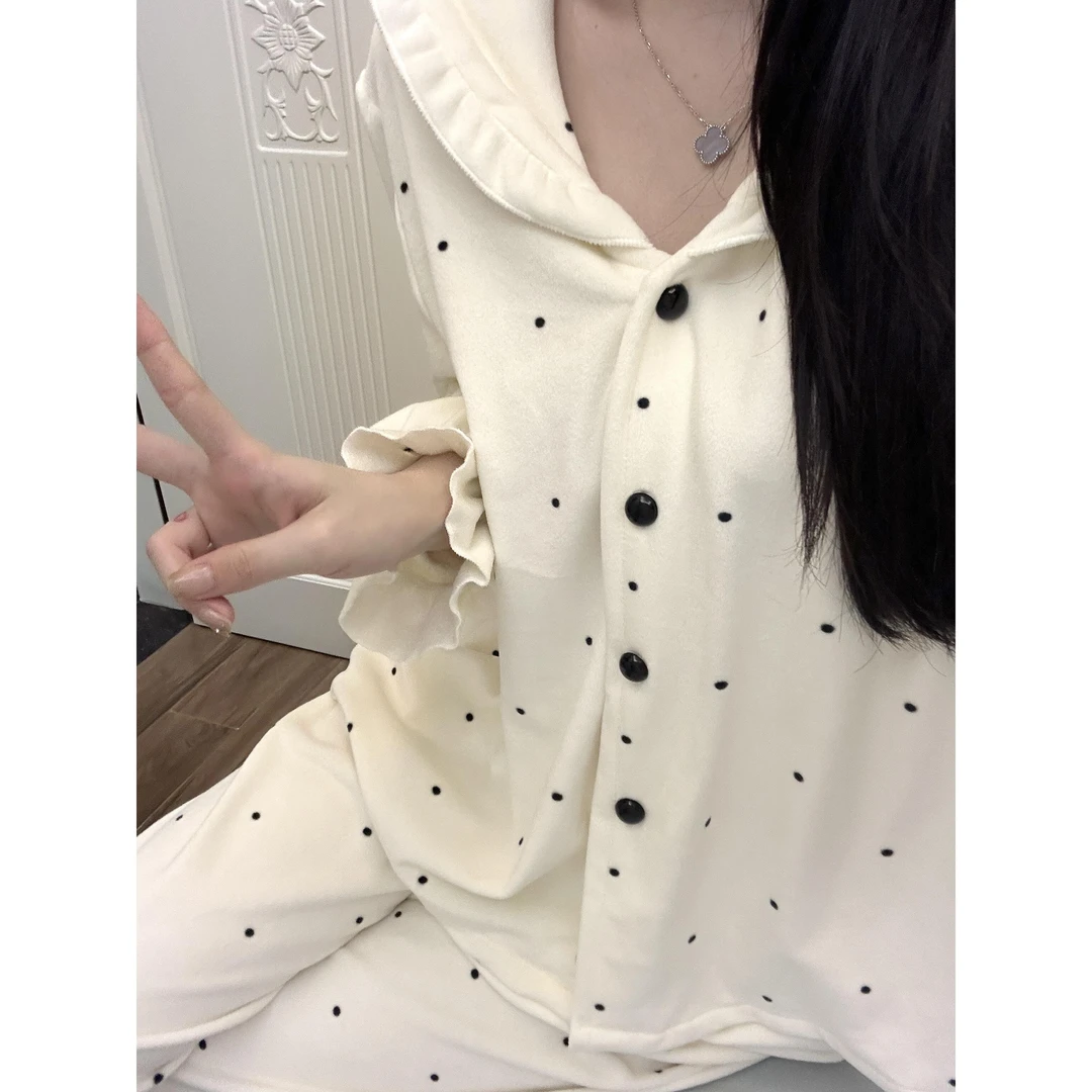 【VNS】一春季德绒小波点轻奢睡衣女软糯亲肤家居服套装#创-24F864