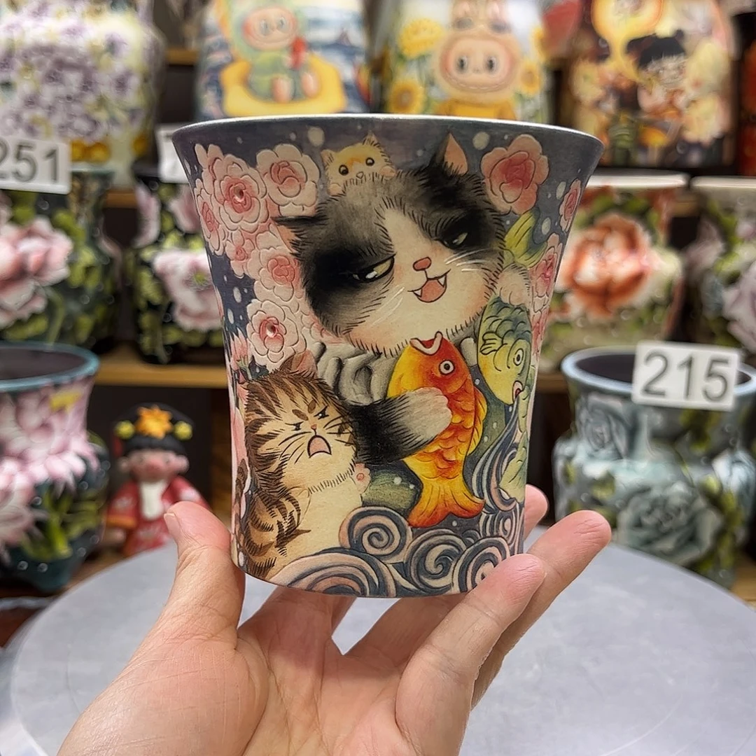 景德镇炫彩手绘口9.5高10