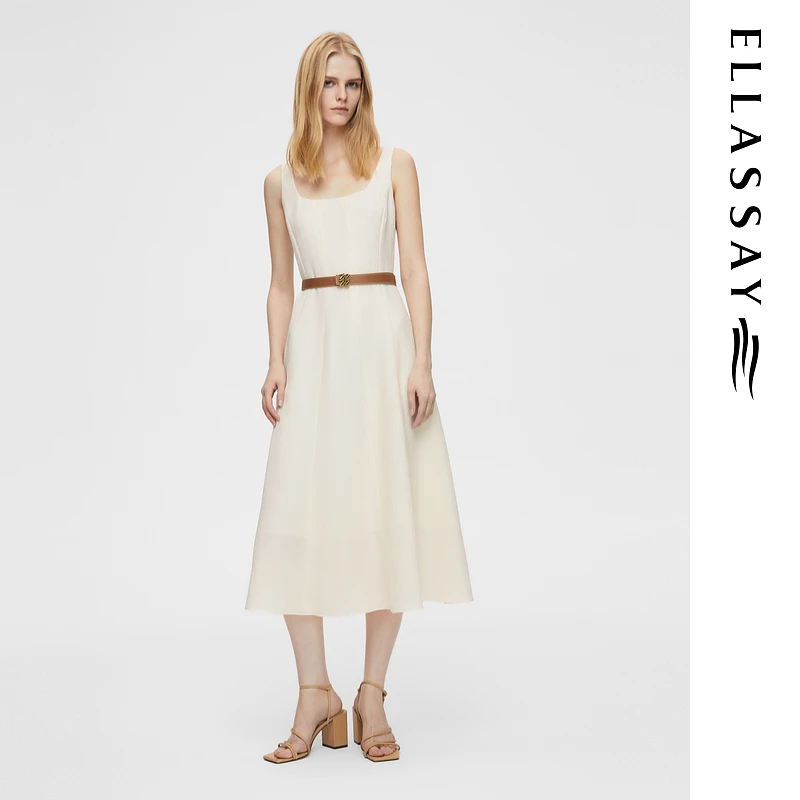 ELLASSAY歌力思25新款新款早春气质U领收腰连衣裙女EWB362Y05700