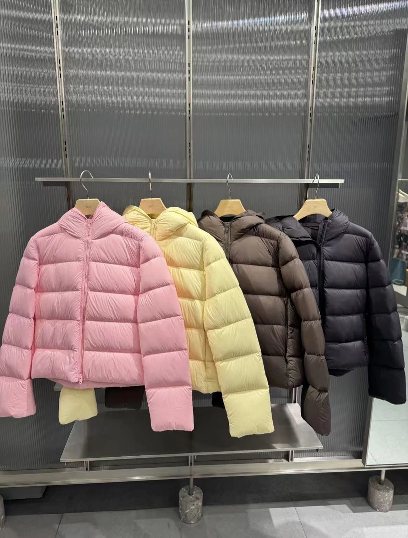 新款2025秋季商场同款轻薄羽立领收腰连帽羽绒服女5P0C11920