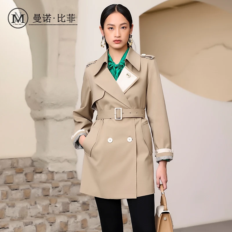 曼诺比菲商场同款春季新款卡其色风衣外套女小个子MEHG112159
