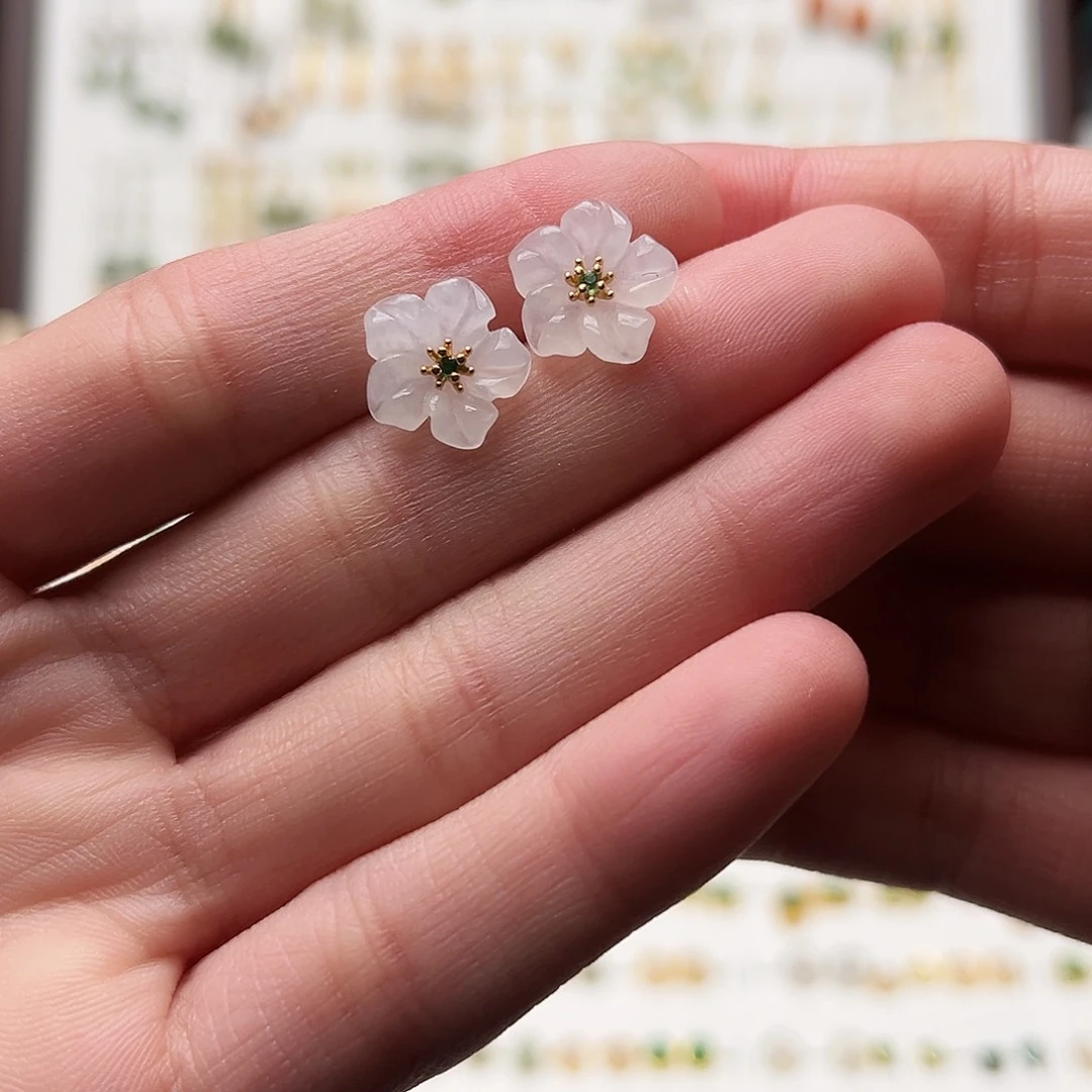 银S925镀金镶嵌和田玉耳钉