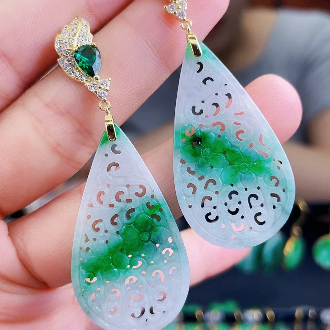 翡翠银S925镶嵌耳饰饰品