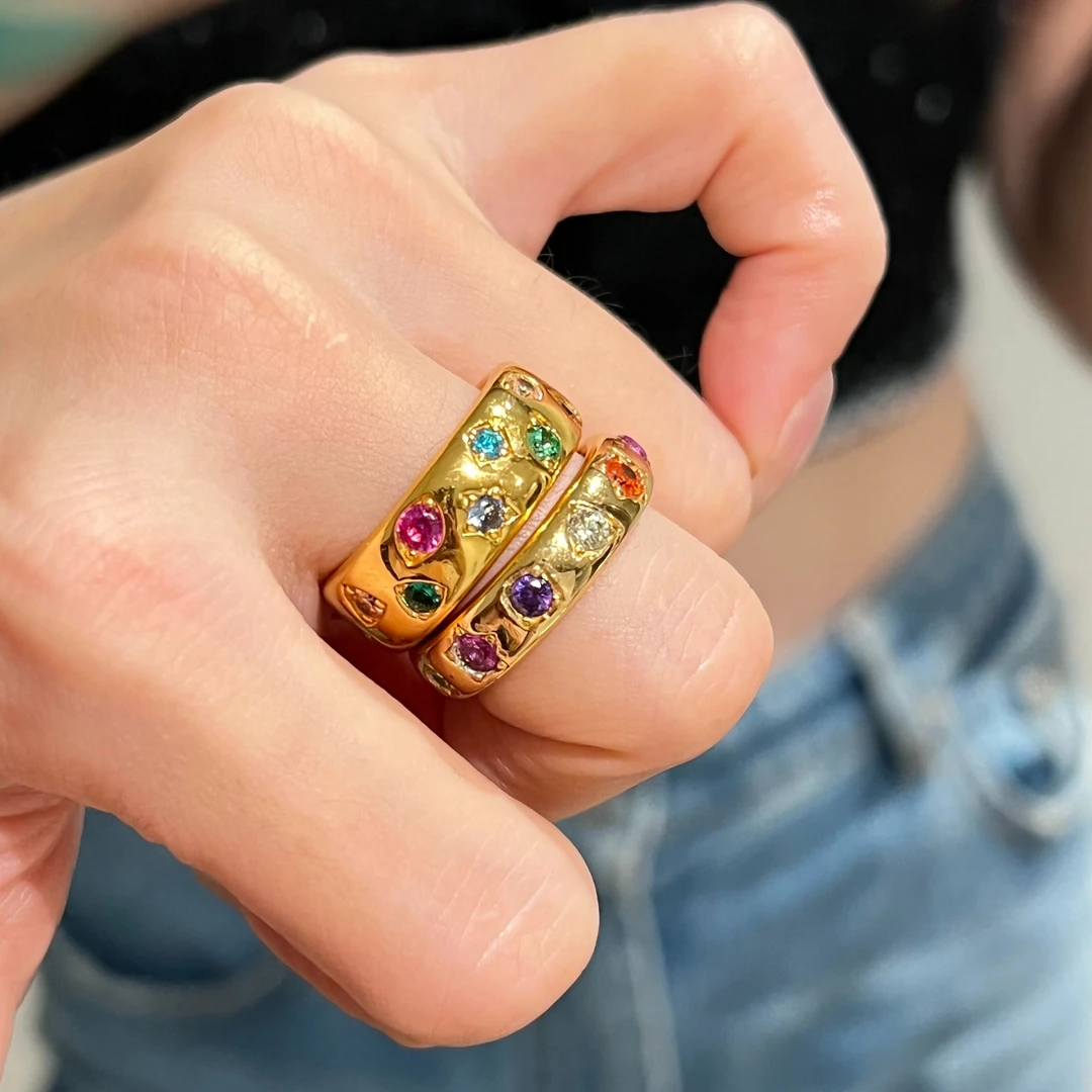 925银合成锆石戒指 彩色糖果戒指 GD同款复古轻奢百搭戒指 #9286