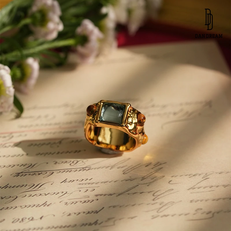 DANDREAM浮光七宝戒指中古轻奢小众设计感湖蓝色镶嵌