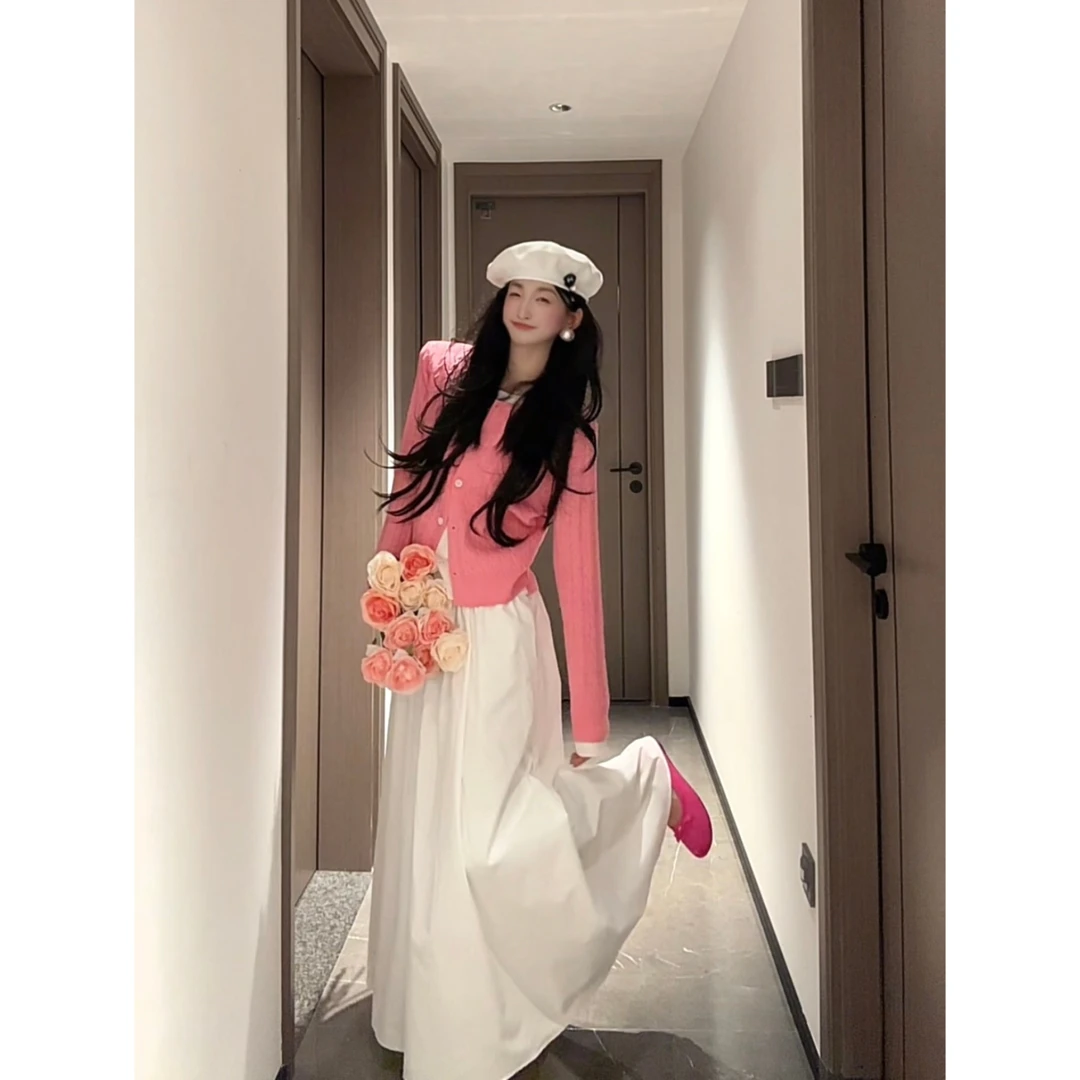 秋季盐系减龄长袖针织开衫~甜美淑女显瘦半身裙两件套 B082