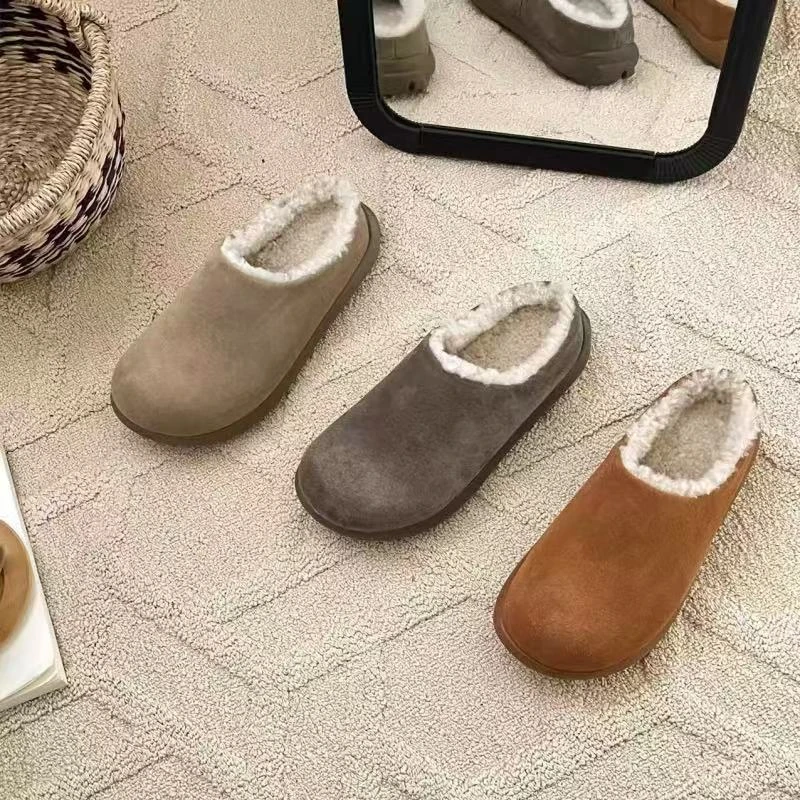 【桑坡工厂】小土豆毛毛鞋一脚蹬脖肯鞋加绒雪地靴半拖穆勒鞋女秋冬