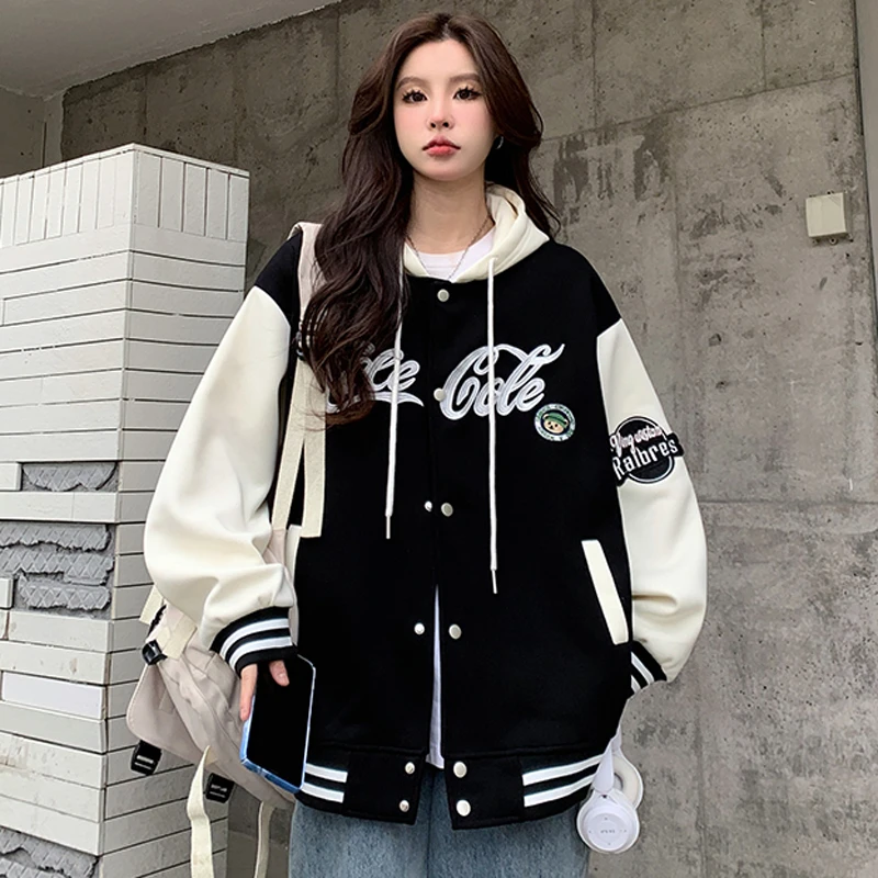 韩系宽松学院风假两件潮牌棒球服外套男女同款情侣上衣休闲夹克秋