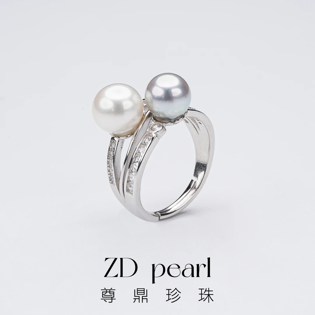 尊鼎珍珠-S925银海水珍珠真多麻色+淡水珍珠戒指7-9mm RS