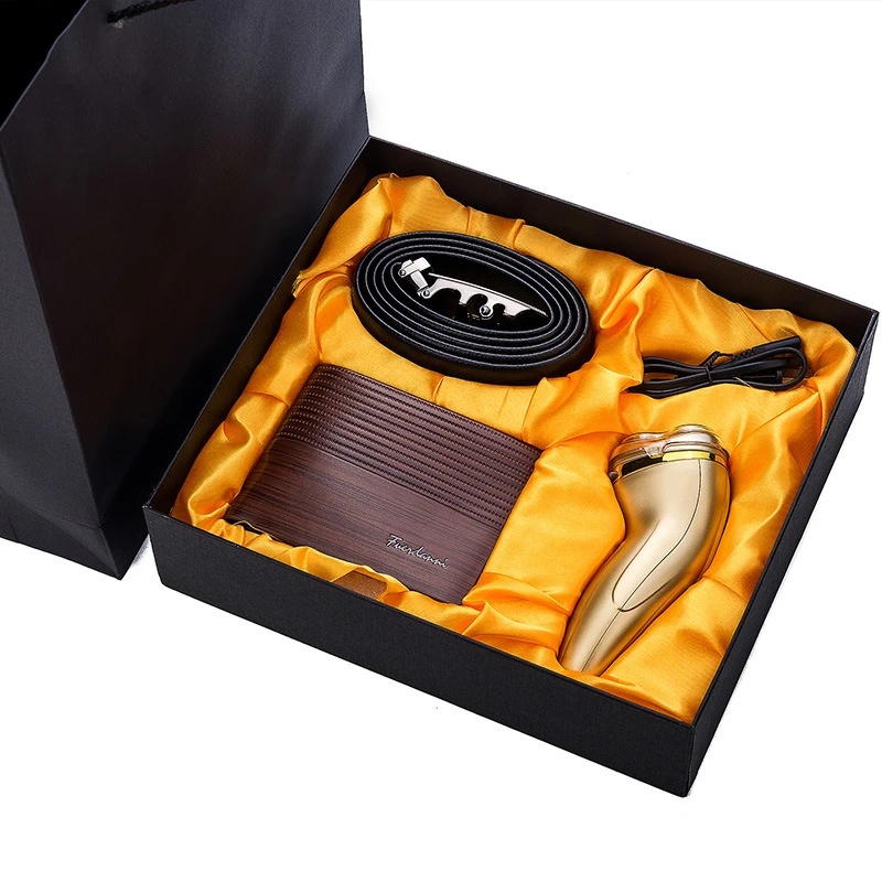 皮带+钱包+剃须刀礼盒套装腰带男士潮流生日礼物情人父亲节