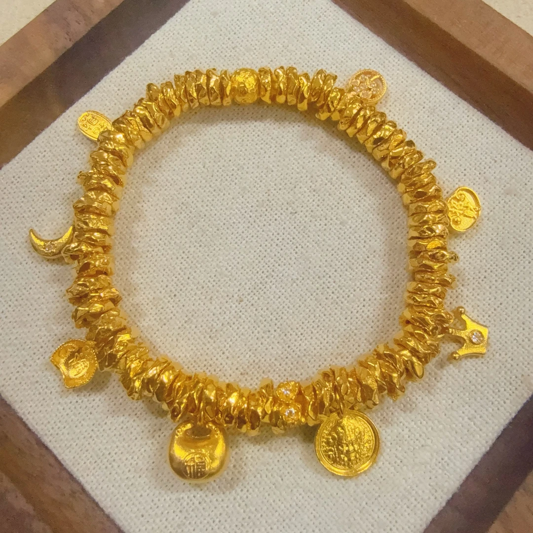 <足金黄财神全家福盘缠手串>卡6mm(弹力绳）