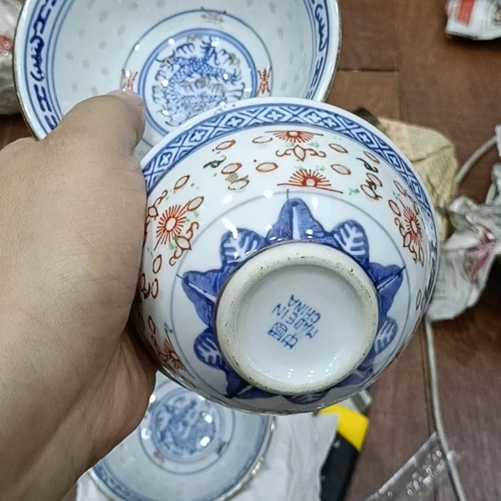 陶瓷景德镇彩米通茶碗一对