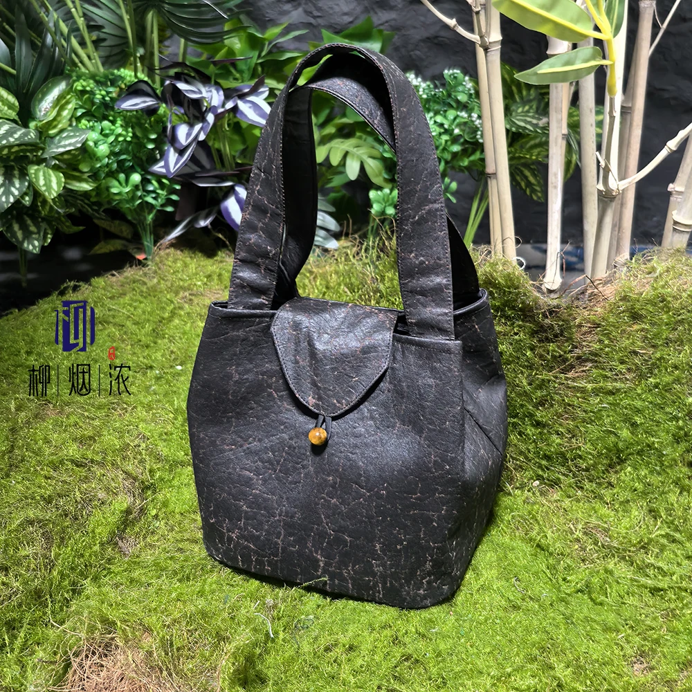 柳烟浓 老料龟裂纹香云纱手工茶具收纳包 茶器收纳 收纳袋