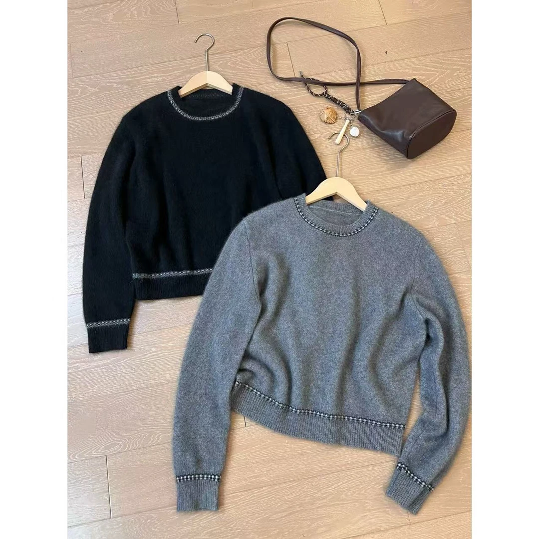 【明线拼色毛衣】秋冬圆领慵懒针织上衣 2410B4748