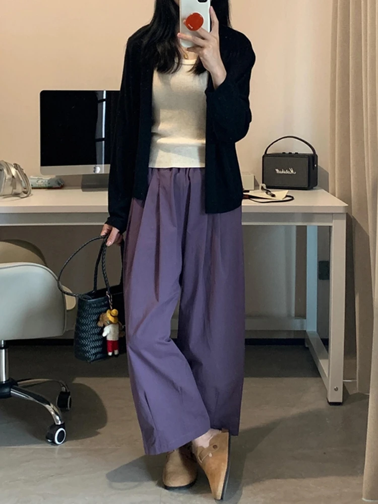 日系慵懒风紫色气球裤子女秋季大码胖mm小个子显瘦九分阔腿萝卜裤