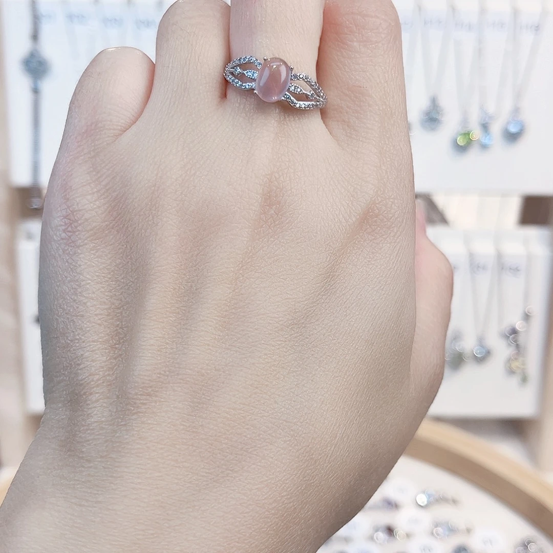 芙蓉石银S925镶嵌戒指