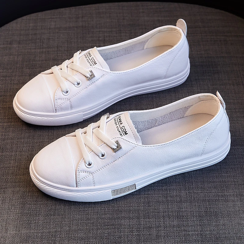 真皮浅口百搭一脚蹬平底小白鞋女款2025爆款专柜轻便休闲鞋开车