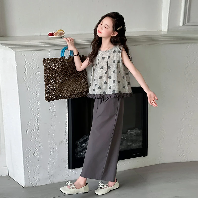 大女童装夏装6-12岁潮牌高级感无袖背心套装2025新款儿童夏季服饰