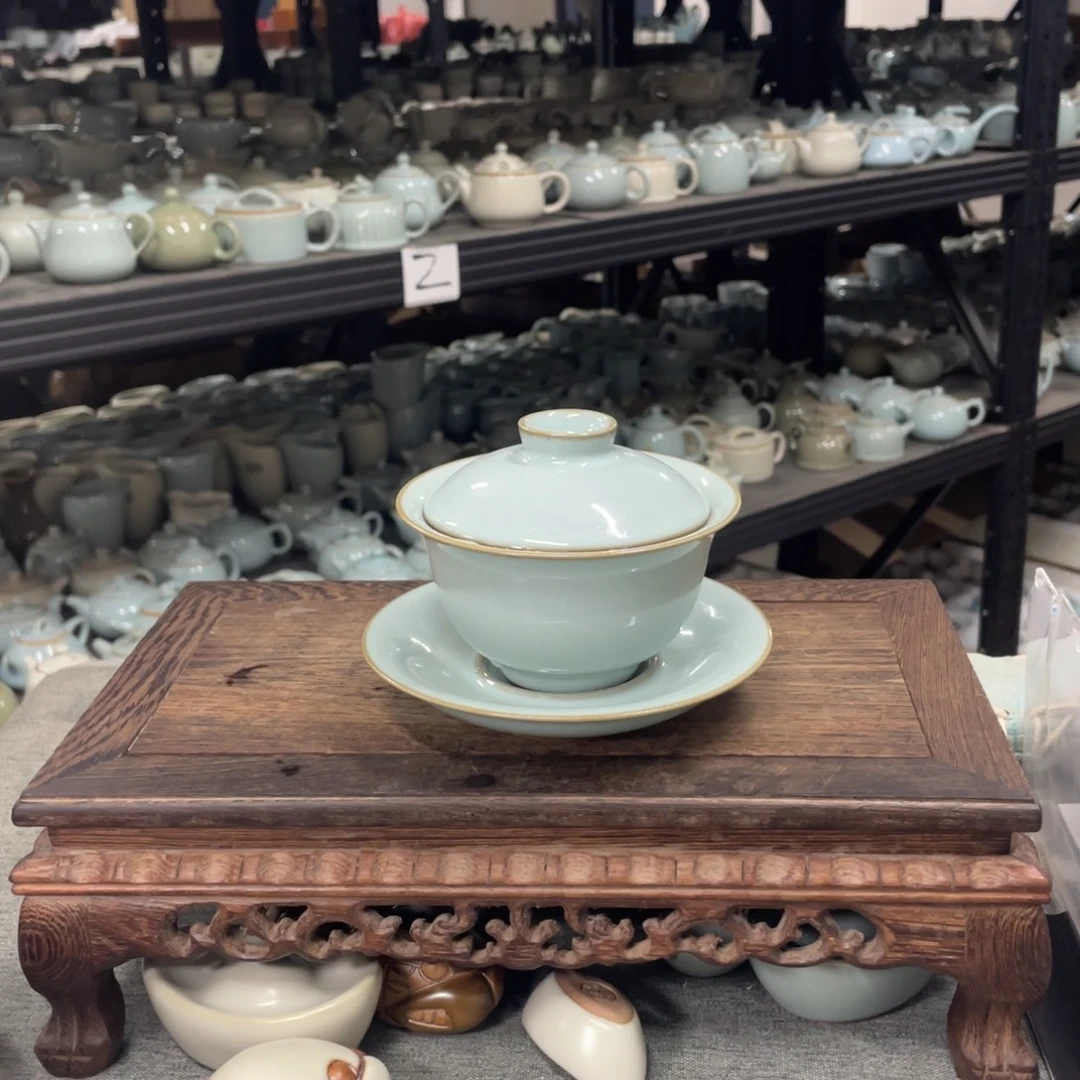 瓷片天青釉大元宝盖碗