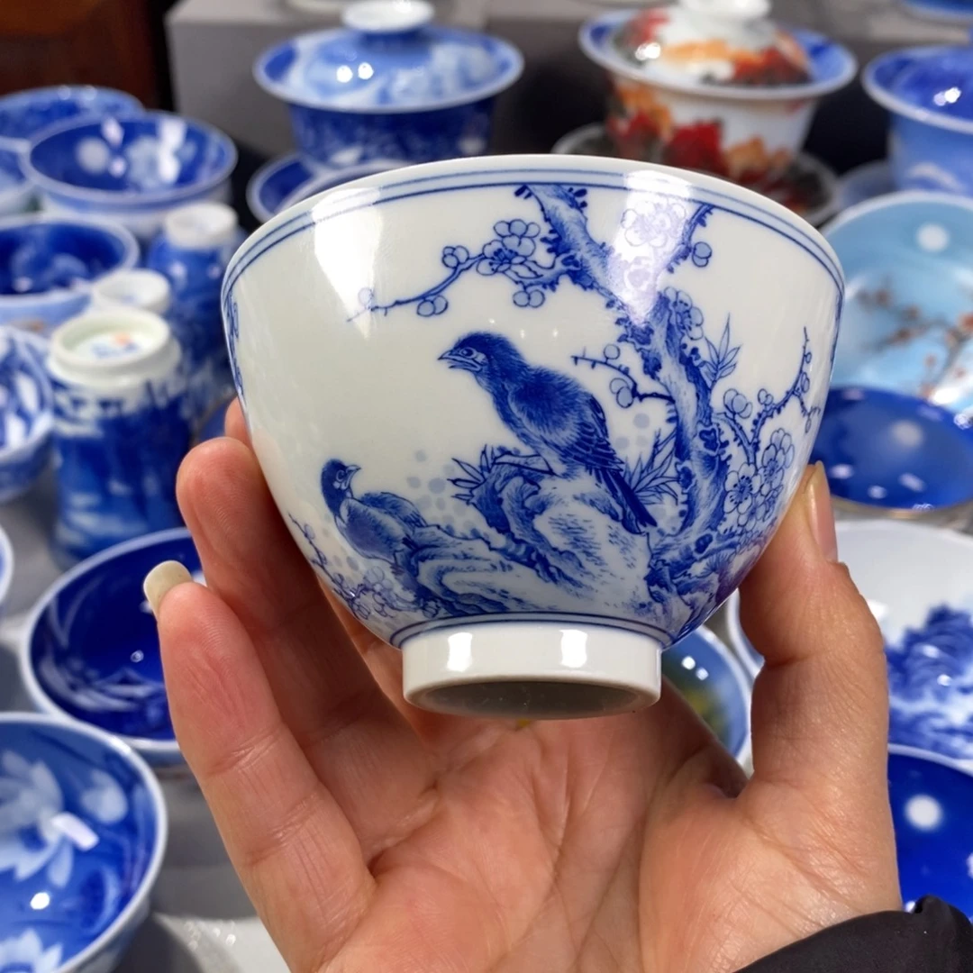 青花花鸟主人杯杯