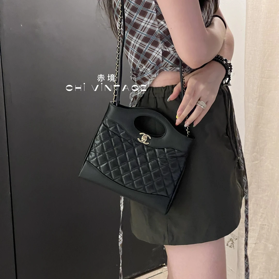 99新 Chanel/香奈儿 7623 黑金24c油蜡皮31bag  mini斜挎芯片款