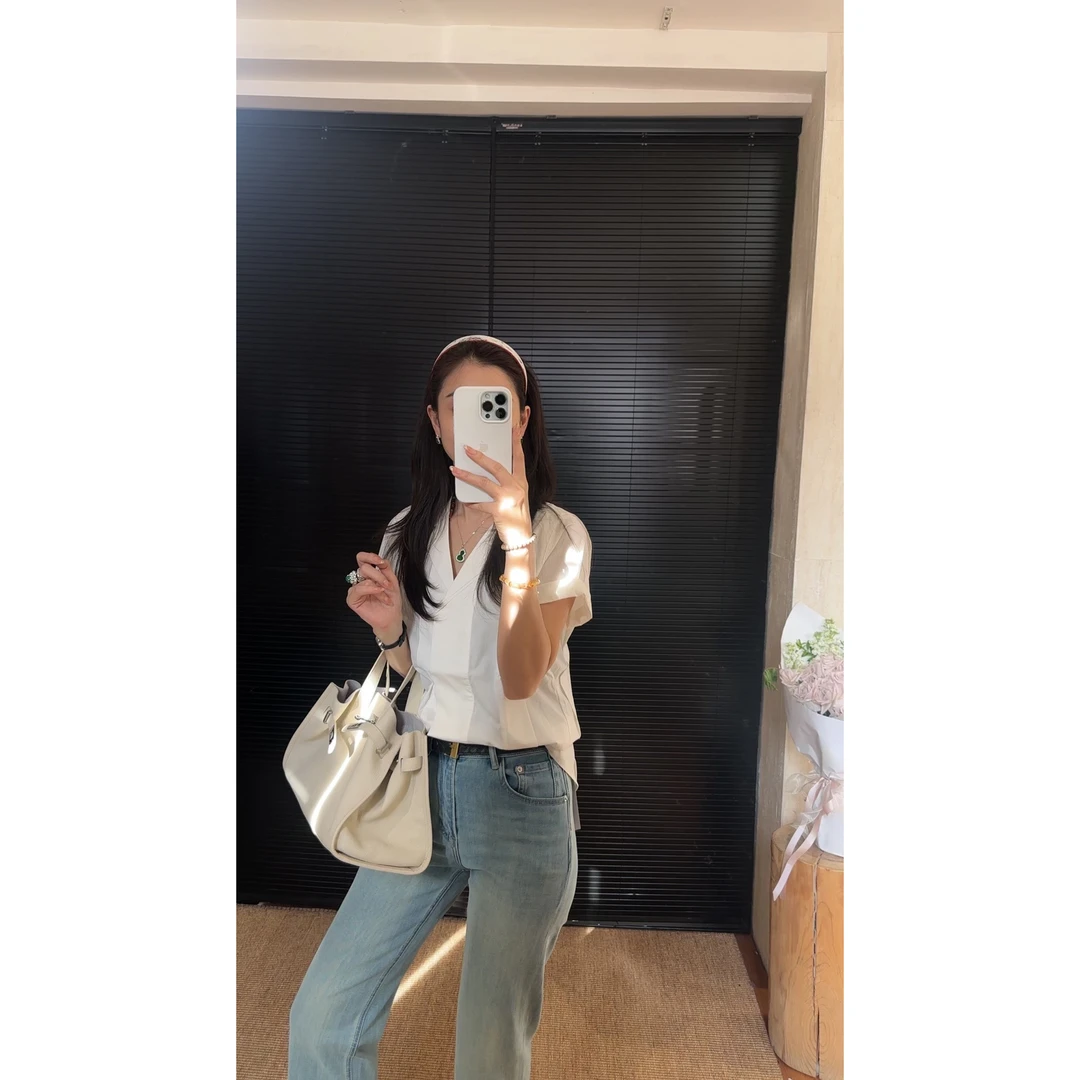 前后倒褶上衣 纯色时尚日系薄款简约短袖宽松纯