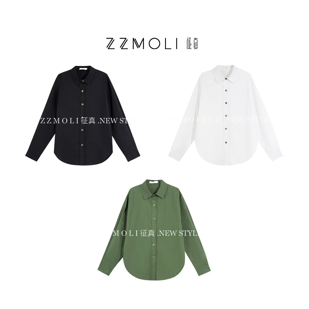 ZzMoLi征真 微皱肌理感 宽松弧形下摆简约长袖衬衫女款ZBY73793