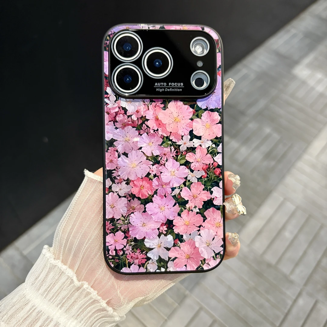 粉色小碎花 适用iPhone17/16/15大视窗镜头膜肤感玻璃防摔手机壳