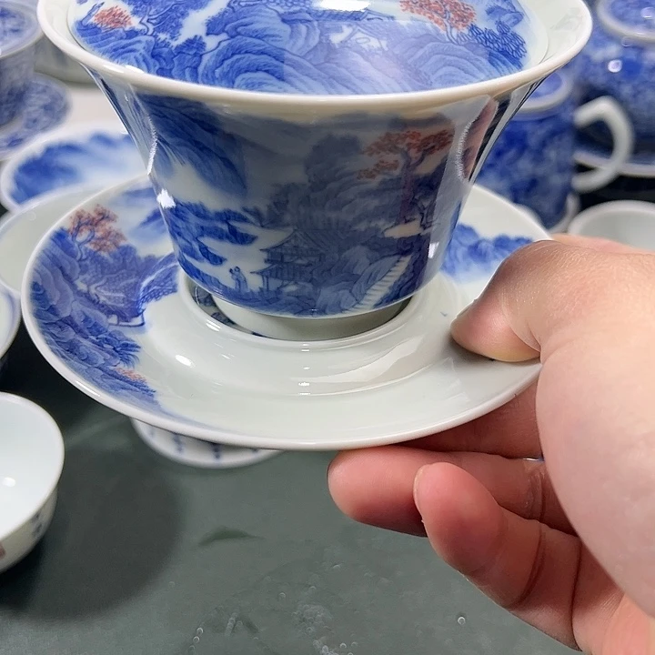 微瑕柴窑工笔山水三才马蹄