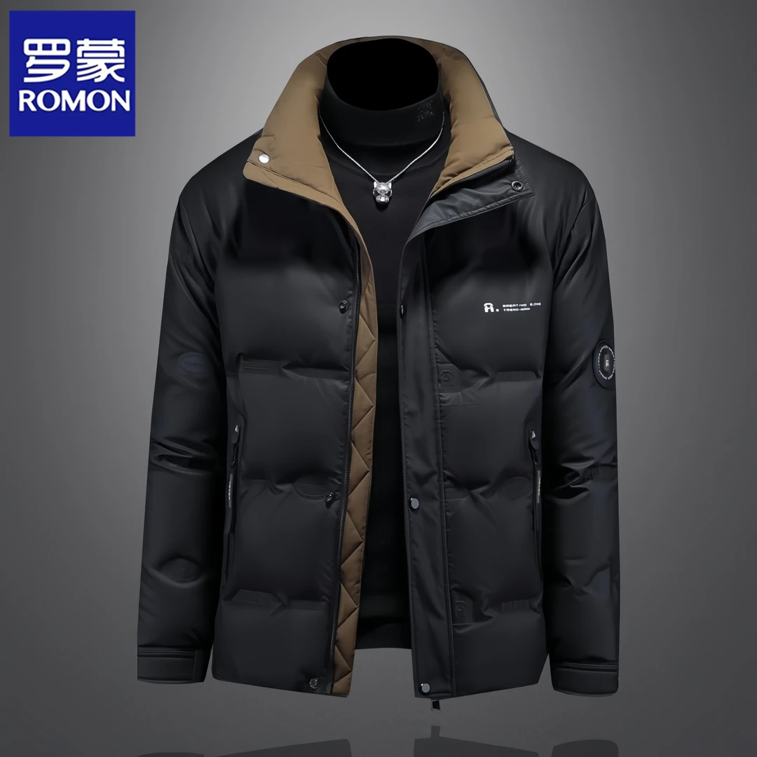 罗蒙冬季羽绒服男休闲新款立领潮流加厚保暖百搭男士短款防寒外套