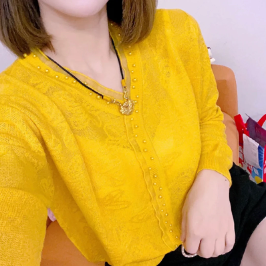 微领珠珠莱塞尔针织长袖