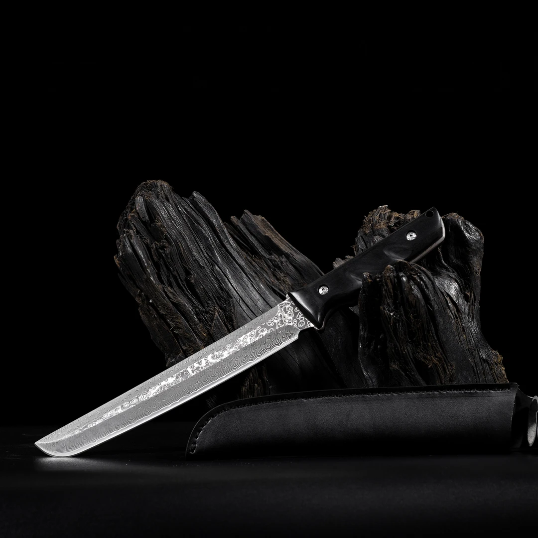 【W33】大马士革钢家用瓜果刀手工多功能锋利野营刀具