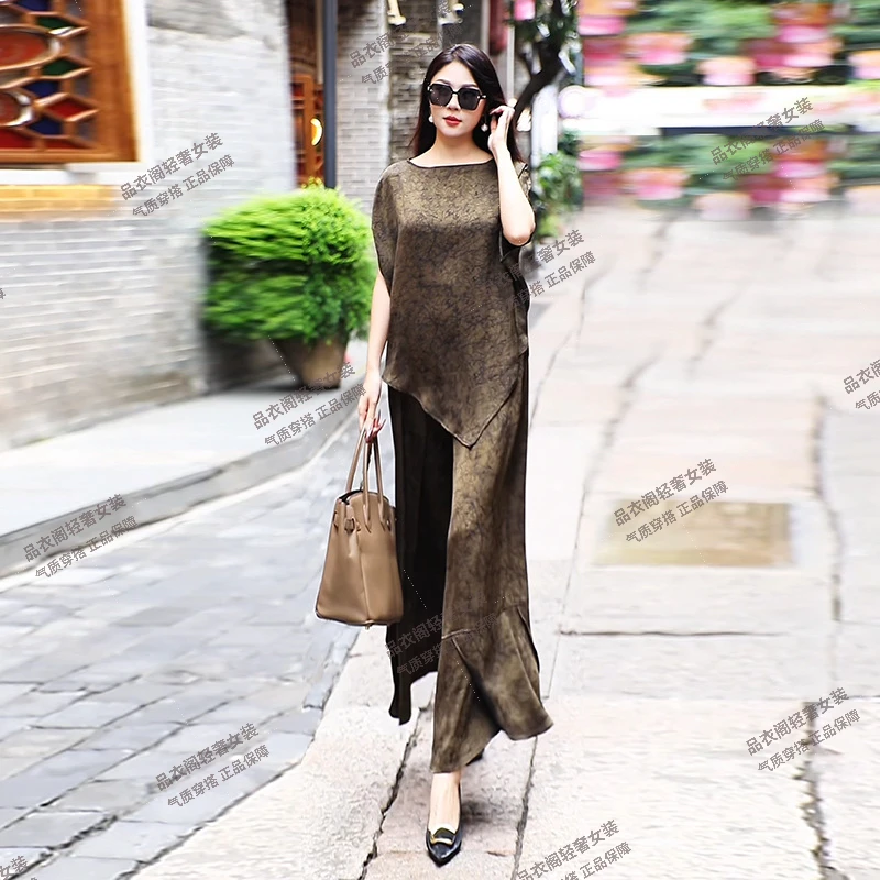 高端轻奢女装25夏季时尚气质不规则上衣阔腿裤宽松减龄洋气妈妈装