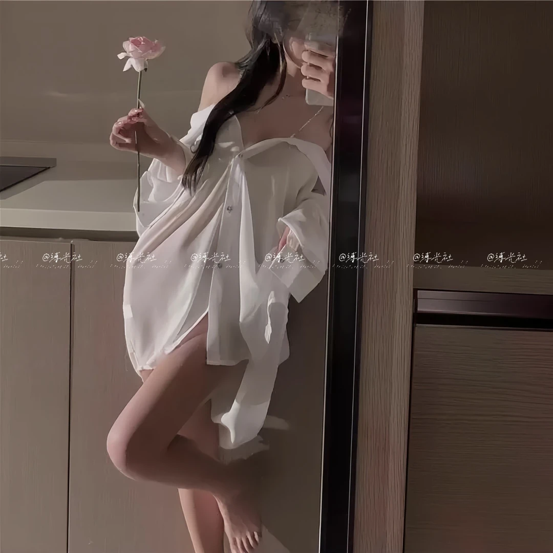 缚光社【惹火衬衫】纯欲大码男友抖音纯欲情侣透视薄款性感睡衣性感