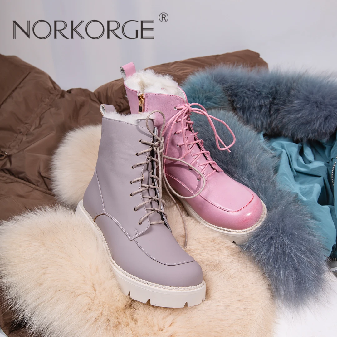 N25X2951M-系带厚底全皮全羊毛显高显瘦厚底马丁靴大棉靴子