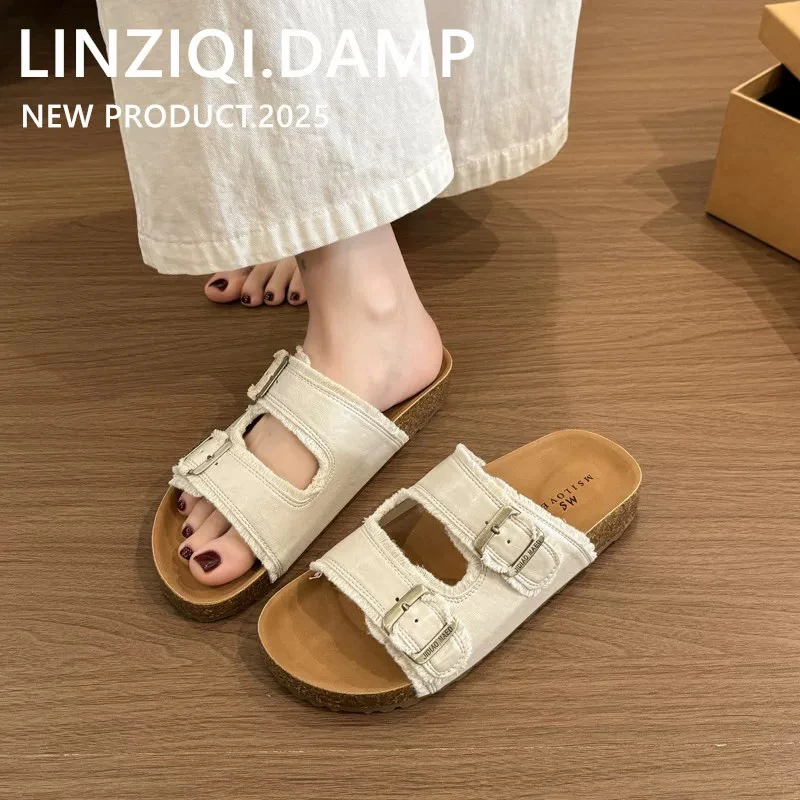 三福勃肯拖鞋女夏季外穿2025新款软底休闲沙滩凉拖鞋配裙一字拖鞋