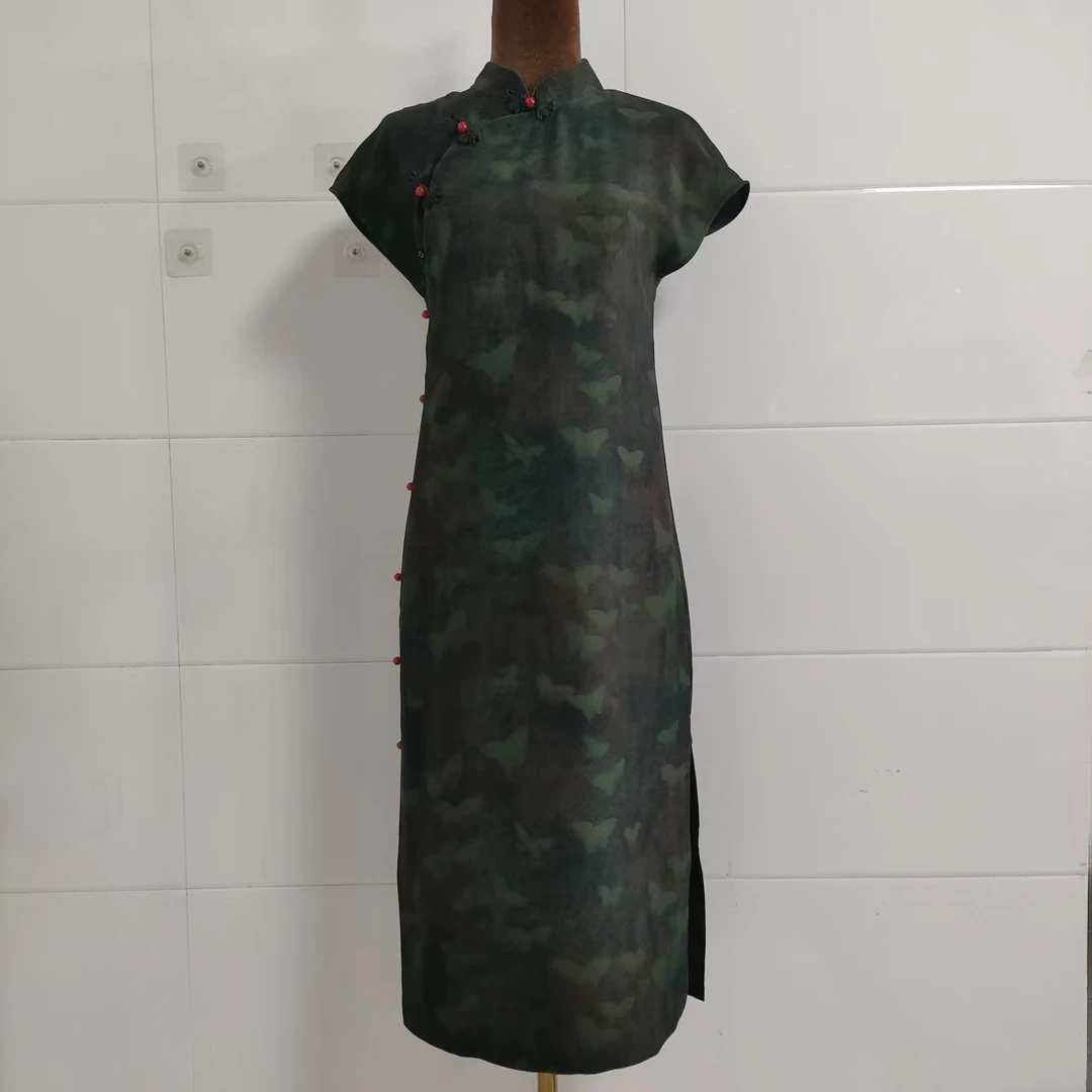 香云纱绿色中式旗袍