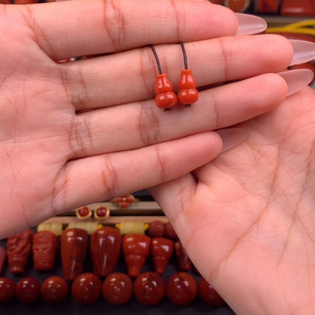 南红玛瑙未镶嵌葫芦对珠7+