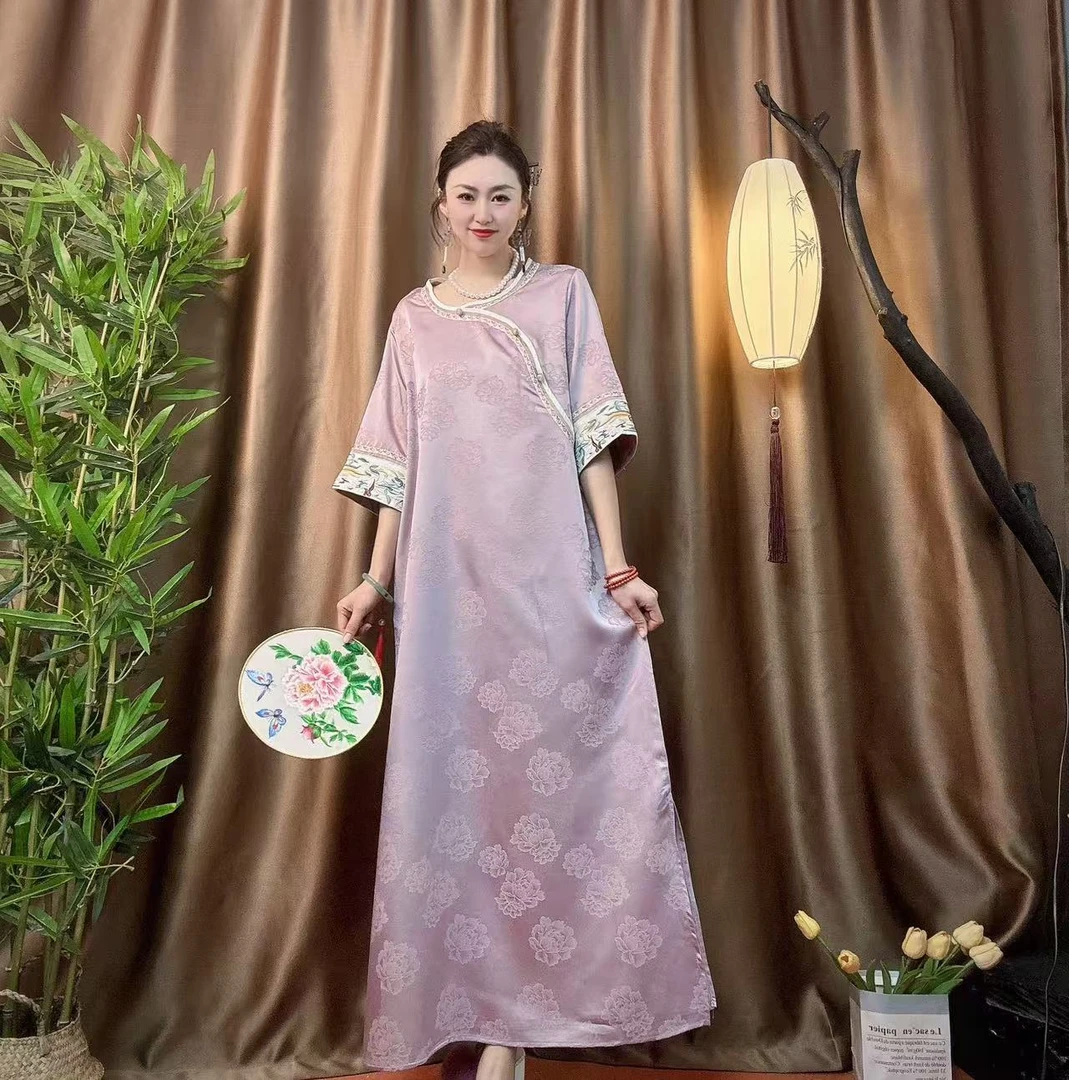 092(四个颜色-裙长130)F小姐轻奢贵气新中式大码连衣裙