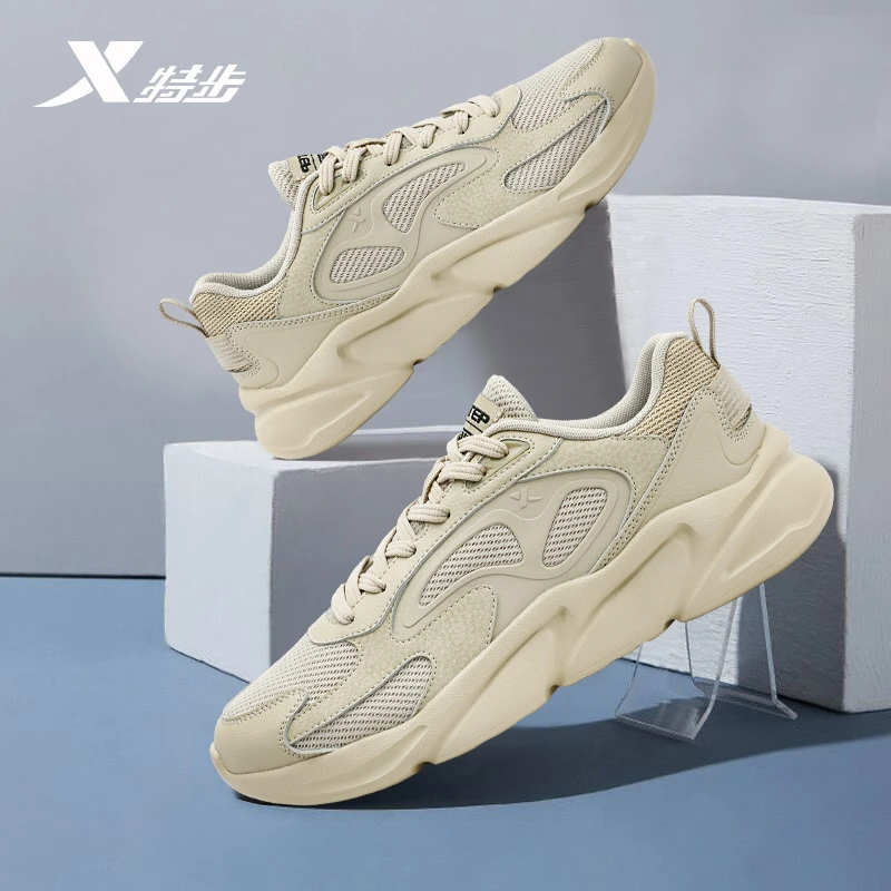 特步男鞋网面透气减震跑步鞋2025年夏季新款正品百搭休闲老爹鞋男