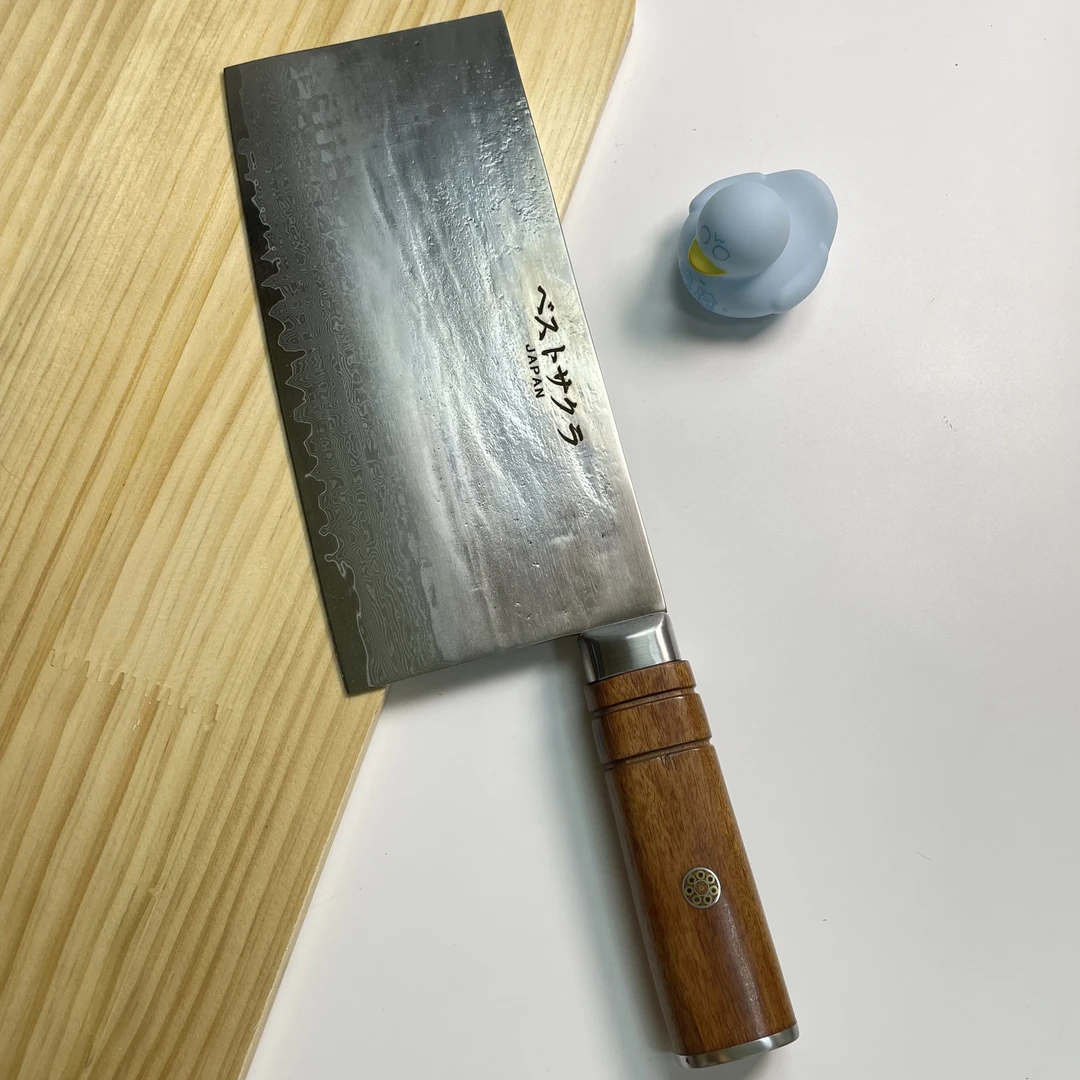 外贸库存尾货 厨房锋利大马士革通体夹钢切菜切片菜刀