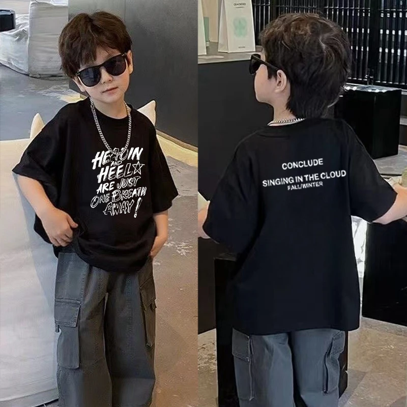 纯棉男童短袖t恤新款夏季男孩韩版帅气外穿上衣儿童圆领百搭打底t