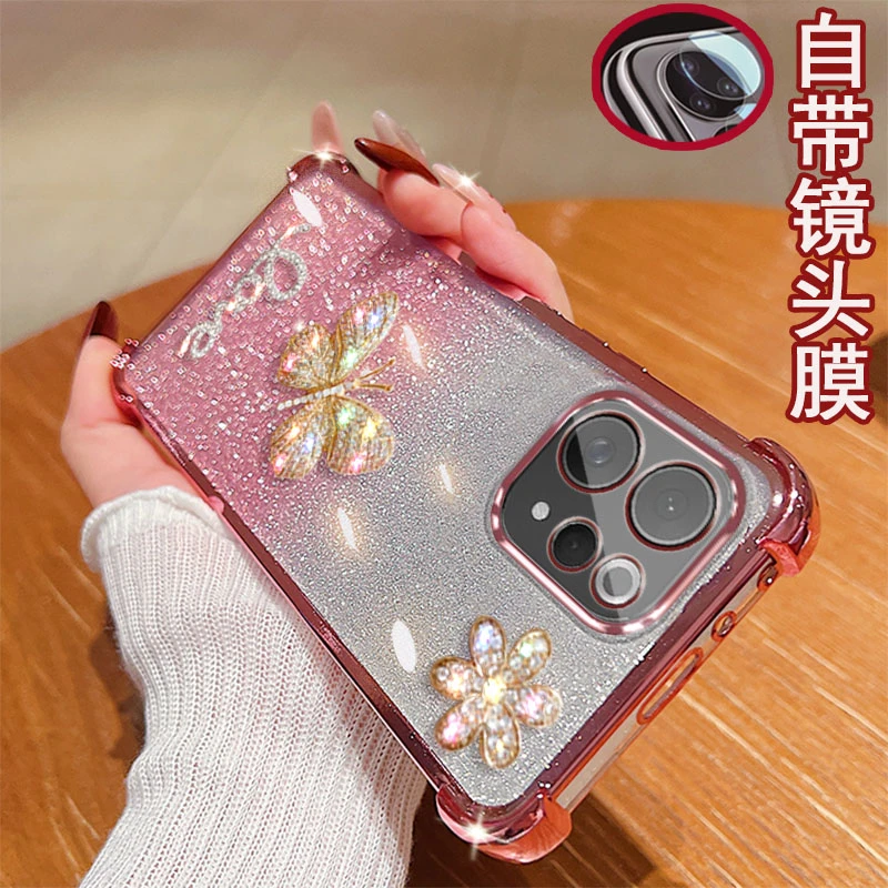 适用vivo S50手机壳2528A镜头全包边镶钻蝴蝶气囊防摔套女款潮